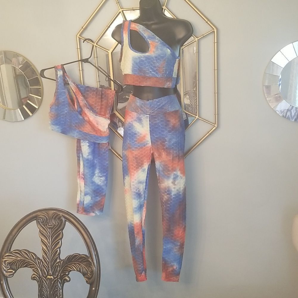 AQ-Sport Fashion Wear 2 Piece Honeycomb Tie Dye Crop Tank & Legging Set NWT